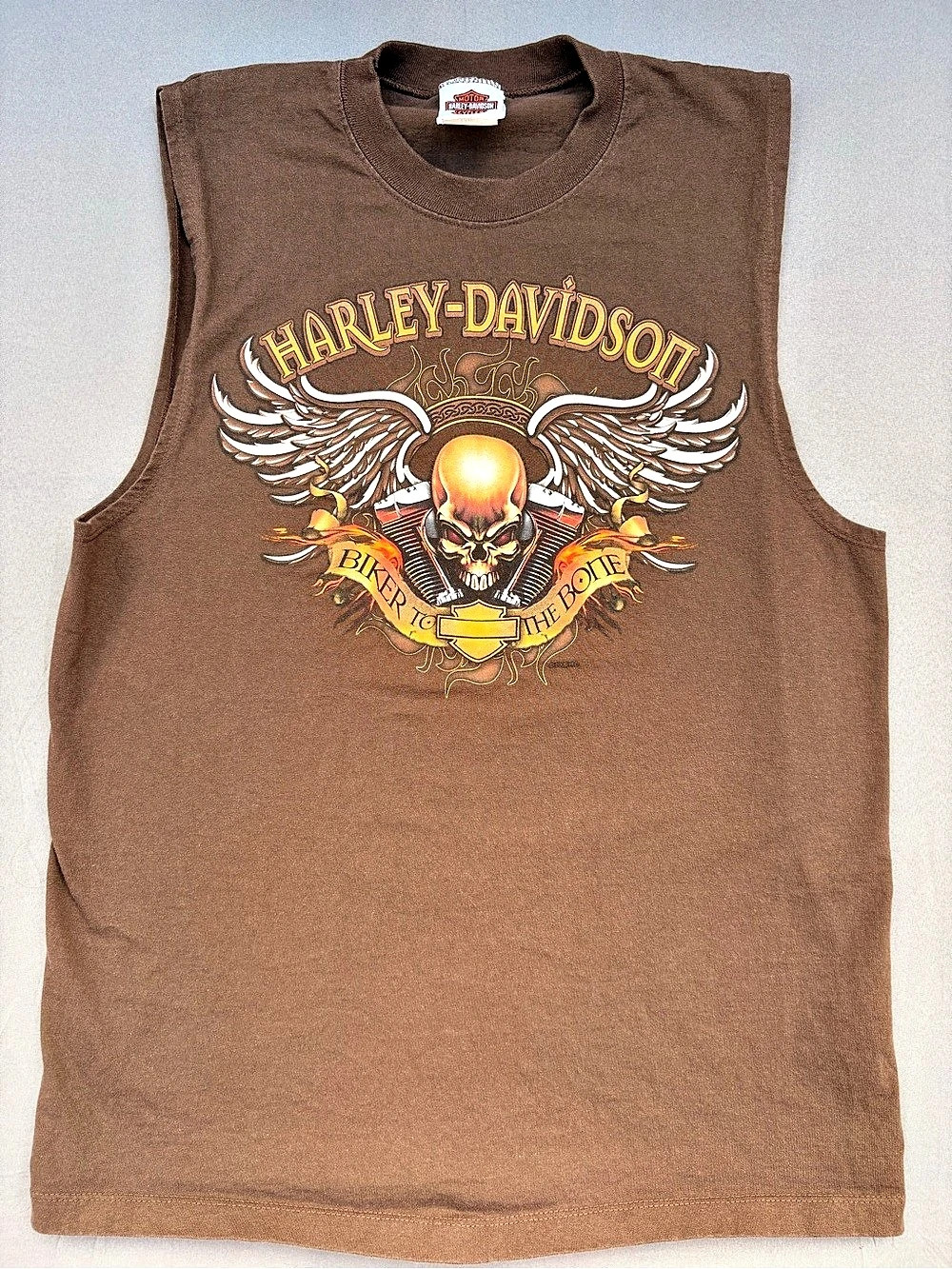 Harley-Davidson Los Cabos Biker to the Bone Sleeveless Tee Tank Top Brown Large